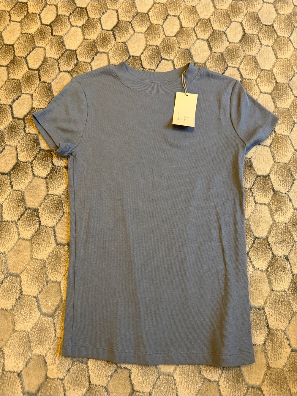 a new day Dark Blue Ribbed Short Sleeve Top